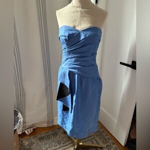 A.J. Bari Blue Asymmetrical Ruched Strapless Dress